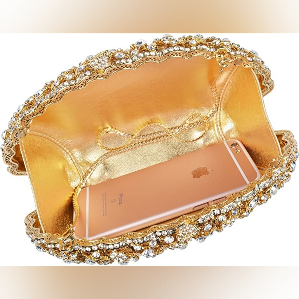 NEW Shell Shape Clutch Purse Sparkling Bling Crystal Rhinestones Silver or Gold - Picture 10 of 11